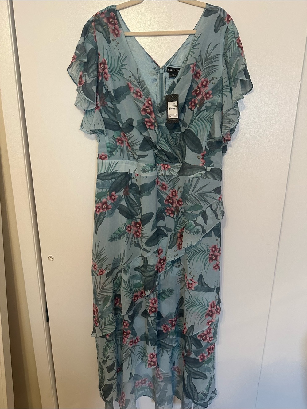 City Chic Seafoam Floral Wrap Midi Dress